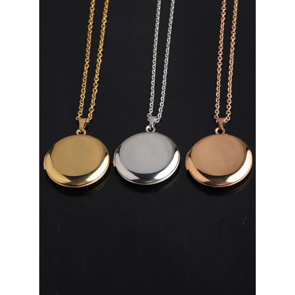 Stainless Steel Photo Locket Necklace Open Round Pendant Necklaces For Women Jewelry Family Birthday Gift