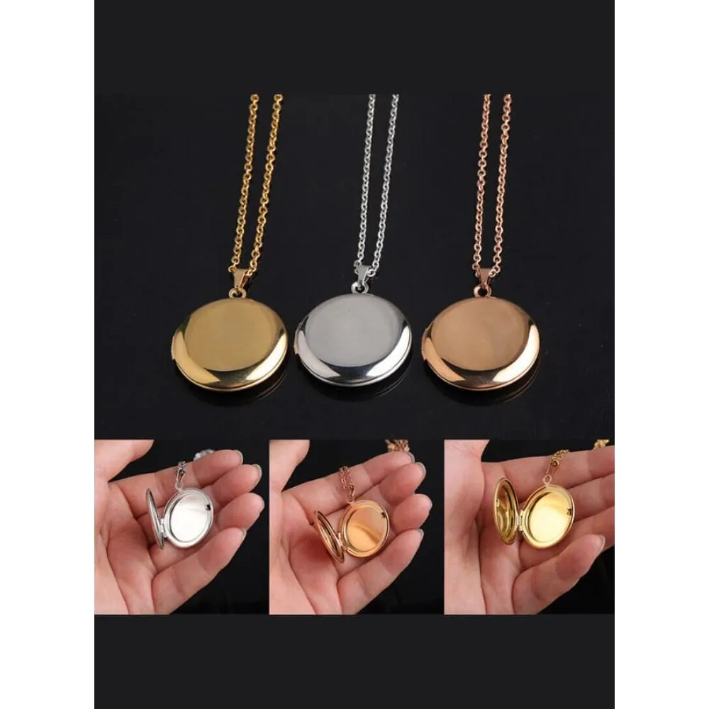 Stainless Steel Photo Locket Necklace Open Round Pendant Necklaces For Women Jewelry Family Birthday Gift