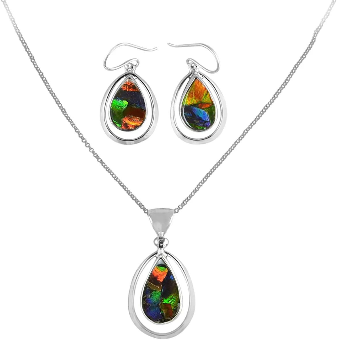 Starborn Ammolite Sterling Silver Pendant and Earring Set