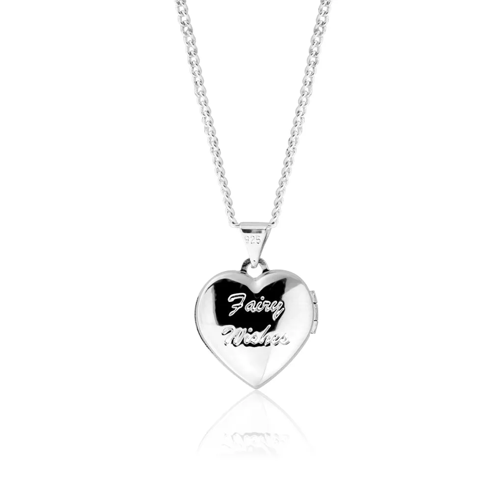 Sterling Silver 15mm Zirconia Fairy Wishes Heart Locket