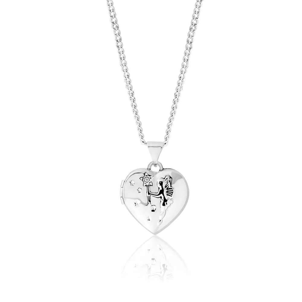 Sterling Silver 15mm Zirconia Fairy Wishes Heart Locket