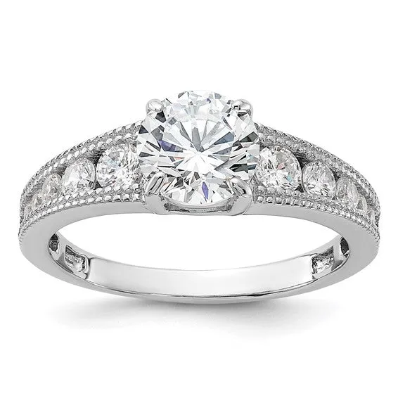 Sterling Silver 7mm Round Channel Set CZ Engagement Ring