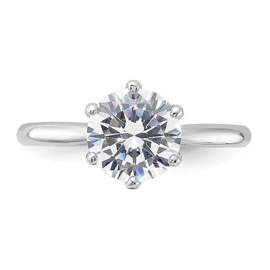 Sterling Silver 9mm CZ 6 Prong Solitaire Engagement Ring