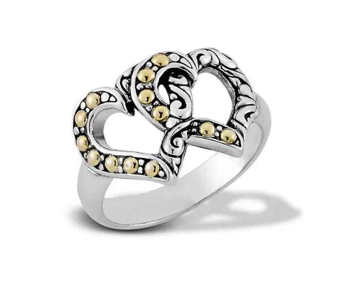 Sterling Silver & 18KY Double Heart "Serua Ring"