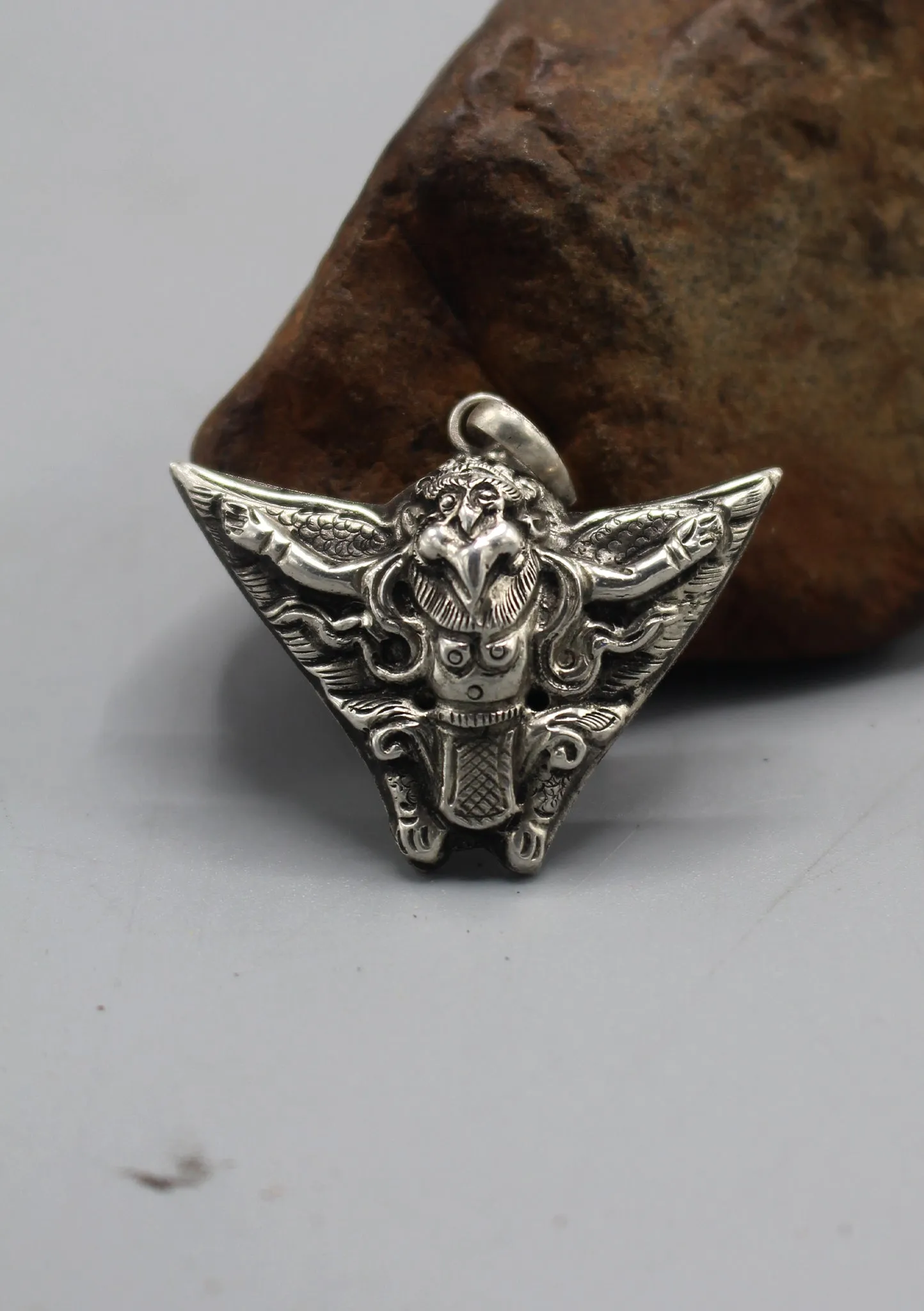 Sterling Silver Carved Garuda Pendant