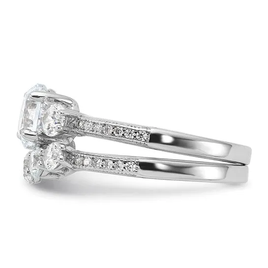 Sterling Silver CZ Engagement Ring and Band Set