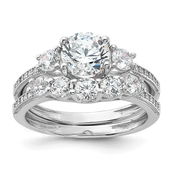 Sterling Silver CZ Engagement Ring and Band Set