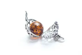 Sterling Silver Filigree Locket Necklace with Baltic Amber Stone