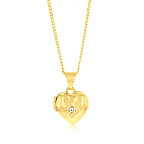 Sterling Silver Gold Plated White Zirconia Heart Locket