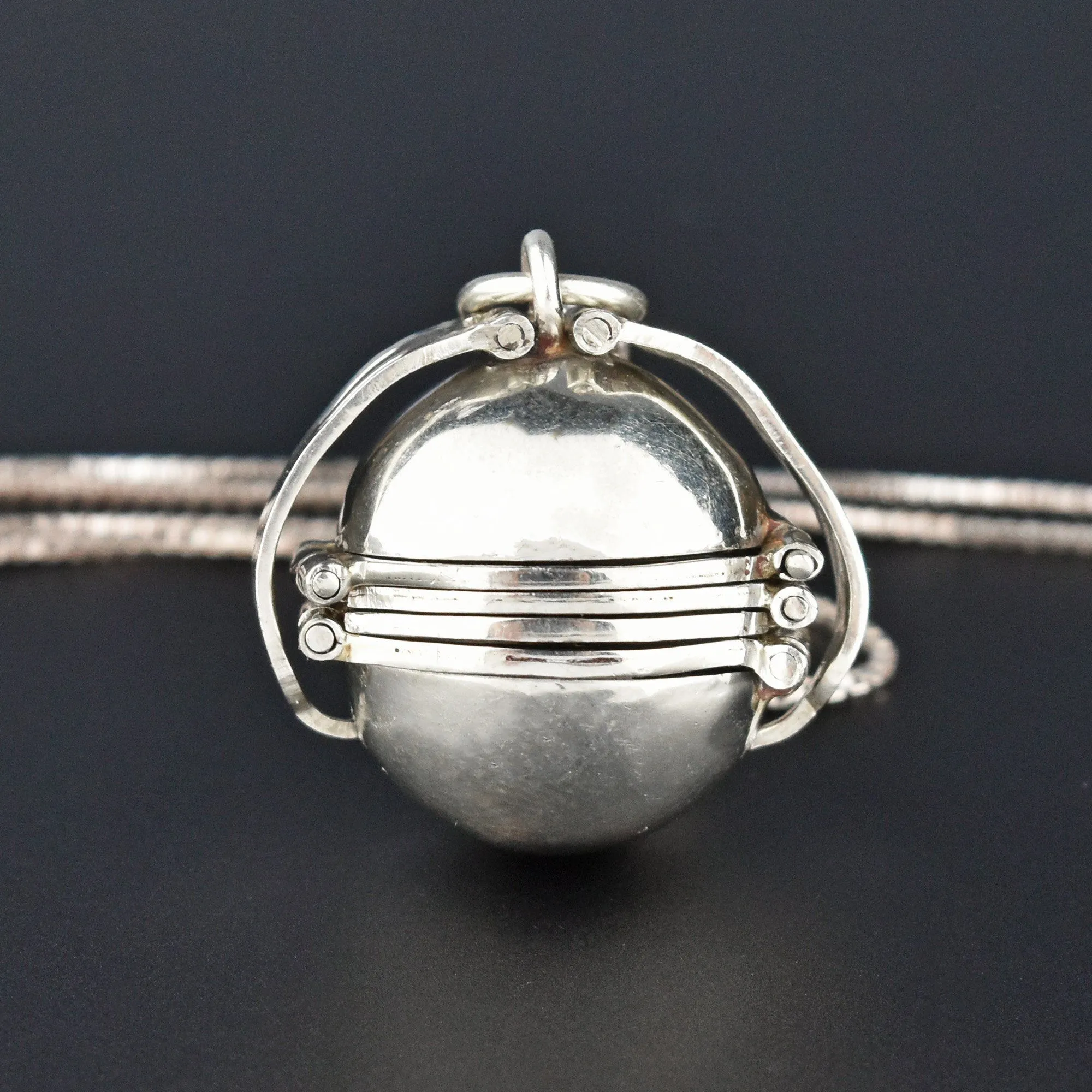 Sterling Silver Mexican Fold Out Ball Locket Necklace