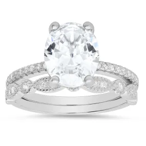 Sterling Silver Oval-cut CZ 2pc Stackable Ring Set