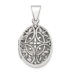 Sterling Silver Polished Filigree 17mm Oval Locket