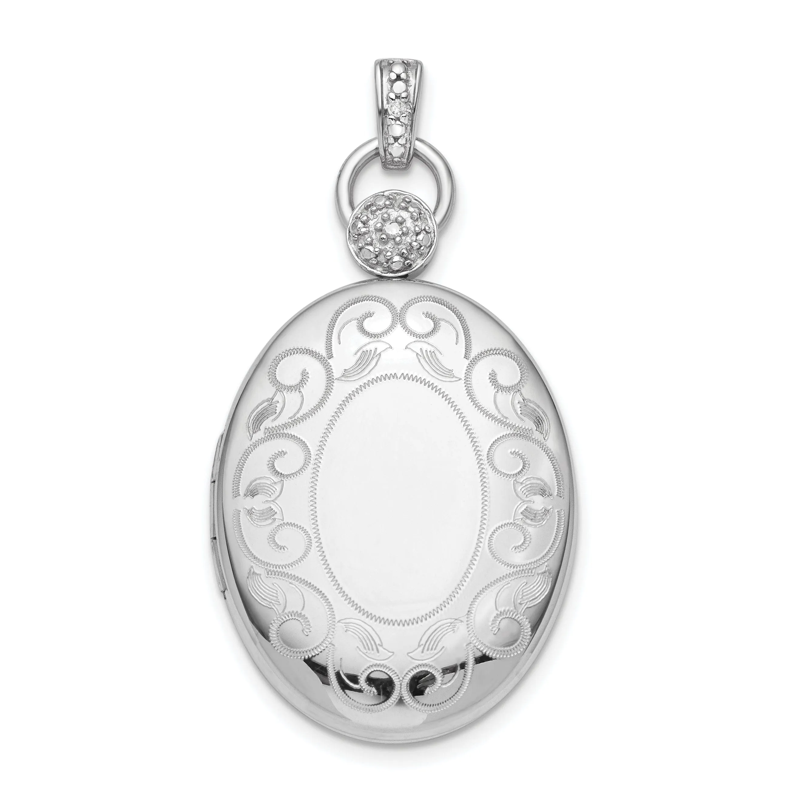 Sterling Silver Rhodium-plate 26mm Oval Diamond Accent Satin Locket