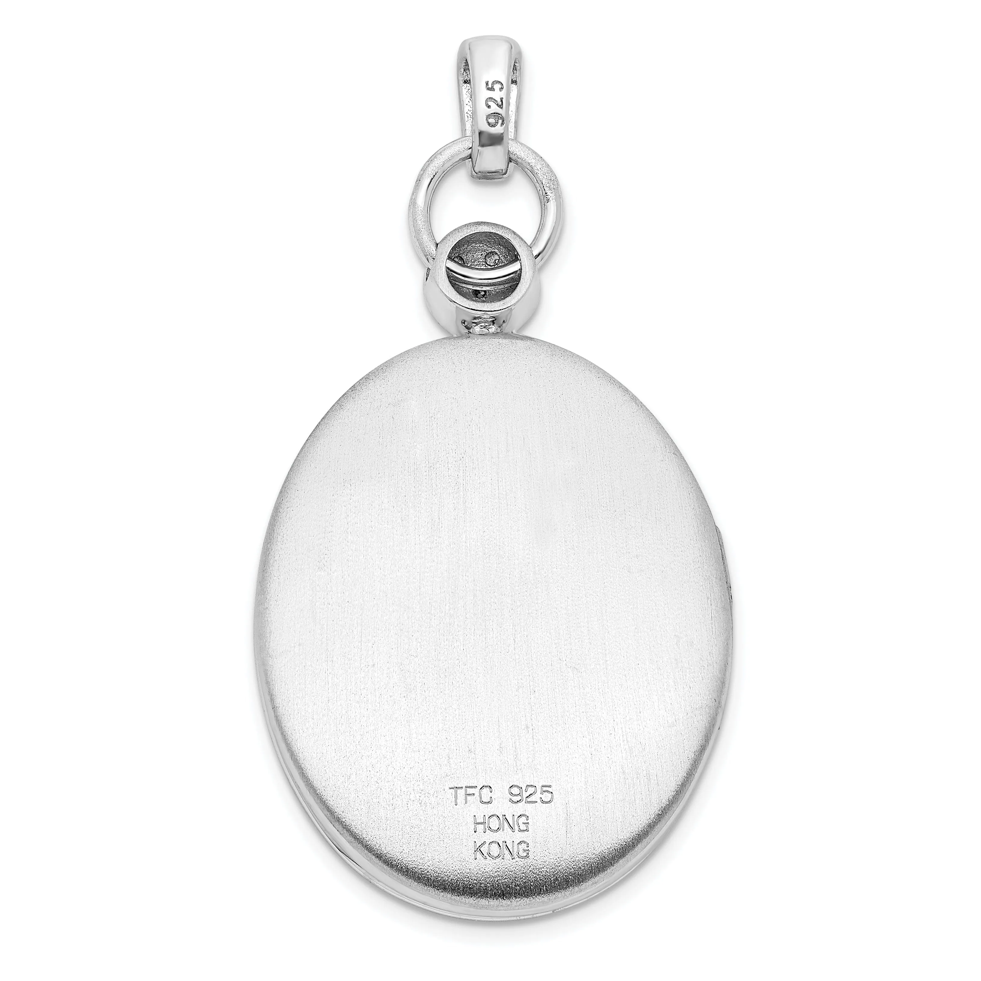 Sterling Silver Rhodium-plate 26mm Oval Diamond Accent Satin Locket