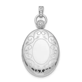 Sterling Silver Rhodium-plate 26mm Oval Diamond Accent Satin Locket