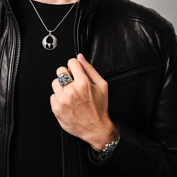 Sterling Silver Skeleton Skull Guitar Ring For Men