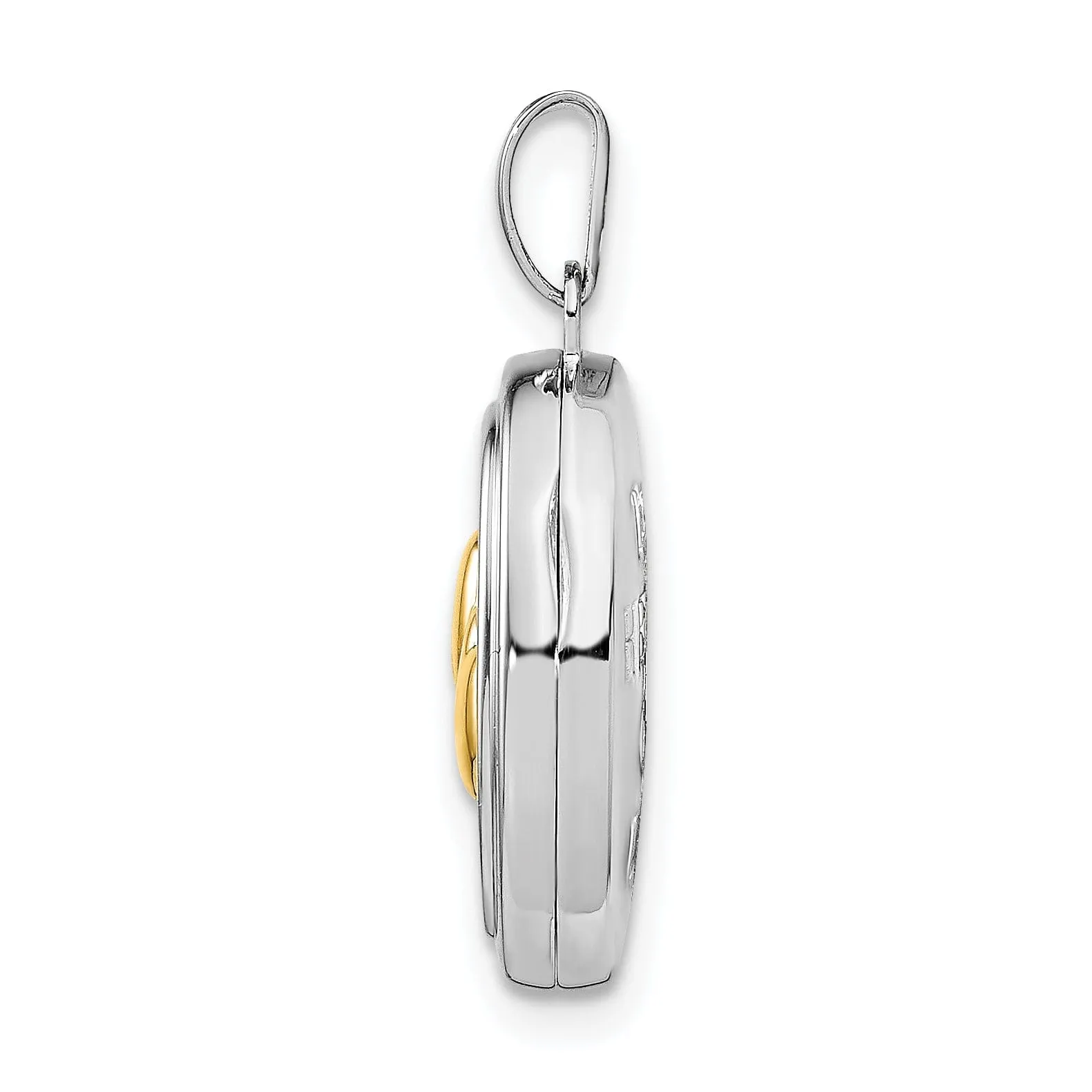 Sterling Silver Yellow Rhodium 17mm Two Hearts Oval Locket