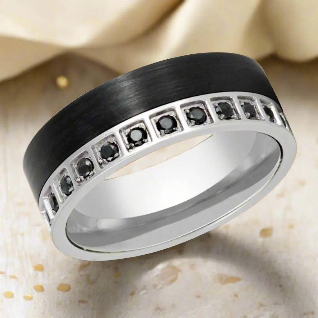 STRATOS | Black Tungsten Ring, Black Diamond Stimulant CZ