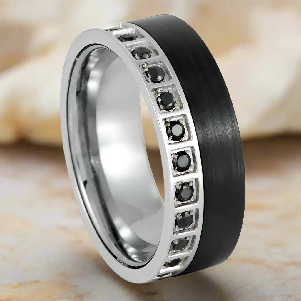 STRATOS | Black Tungsten Ring, Black Diamond Stimulant CZ