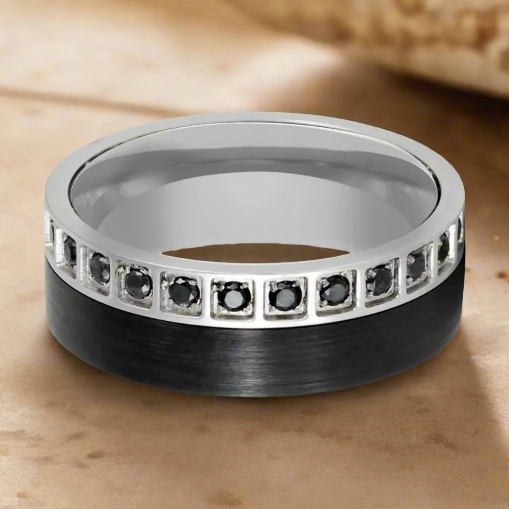 STRATOS | Black Tungsten Ring, Black Diamond Stimulant CZ