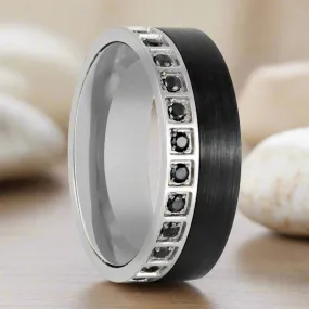 STRATOS | Black Tungsten Ring, Black Diamond Stimulant CZ