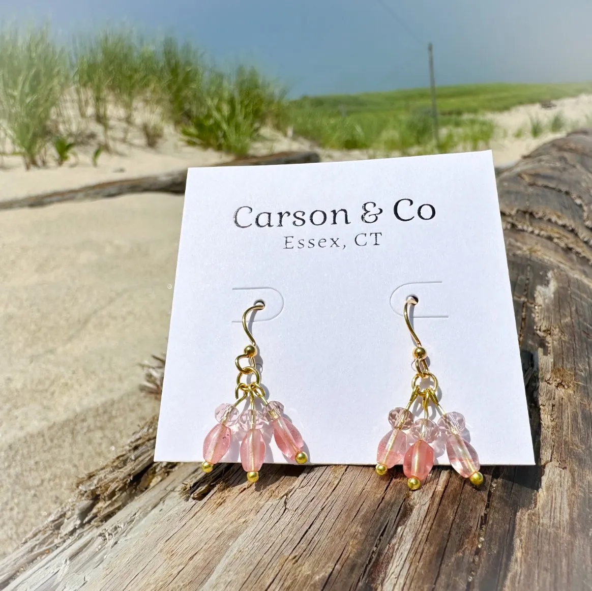 Strawberry Picnic Quartz Earrings - Handmade Elegance from Carson & Co