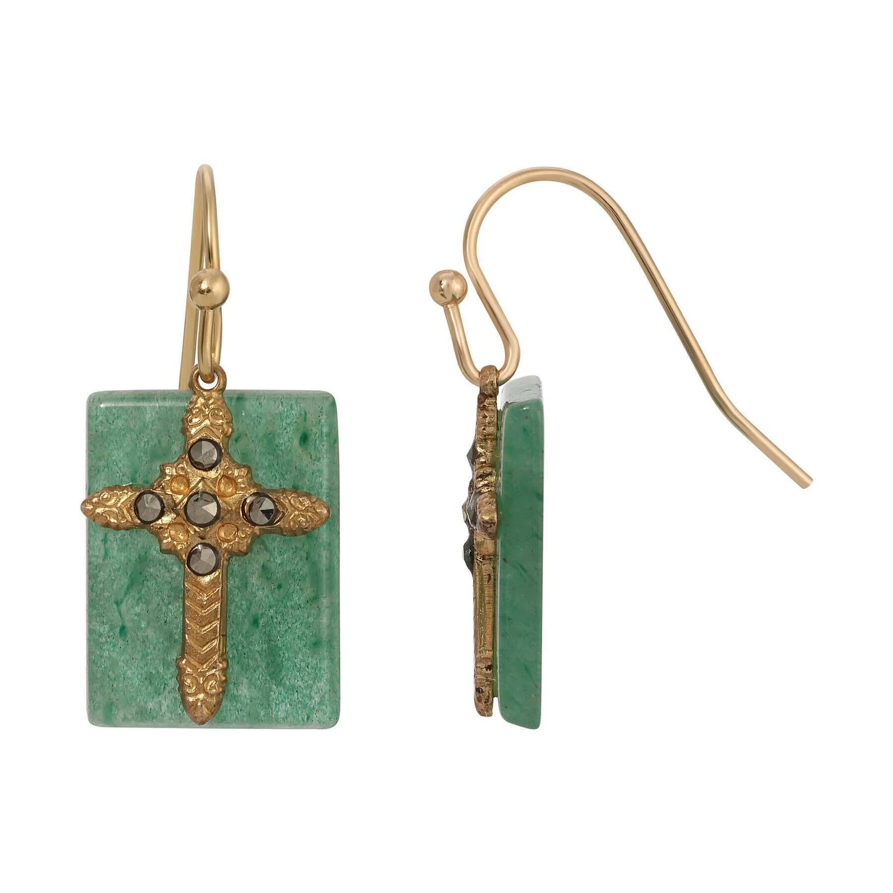 Symbols Of Faith Rectangular Gemstone Marcasite Stone Cross Drop Earrings