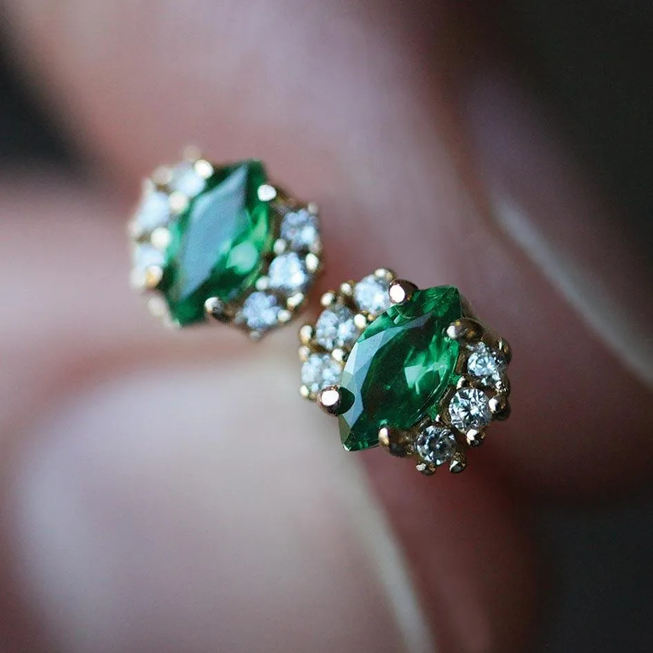 TALIA. Green Quartz Cluster Stud Silver Earrings