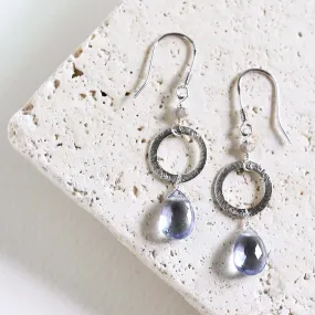 Tanzanite Quartz Silver Drop Earrings