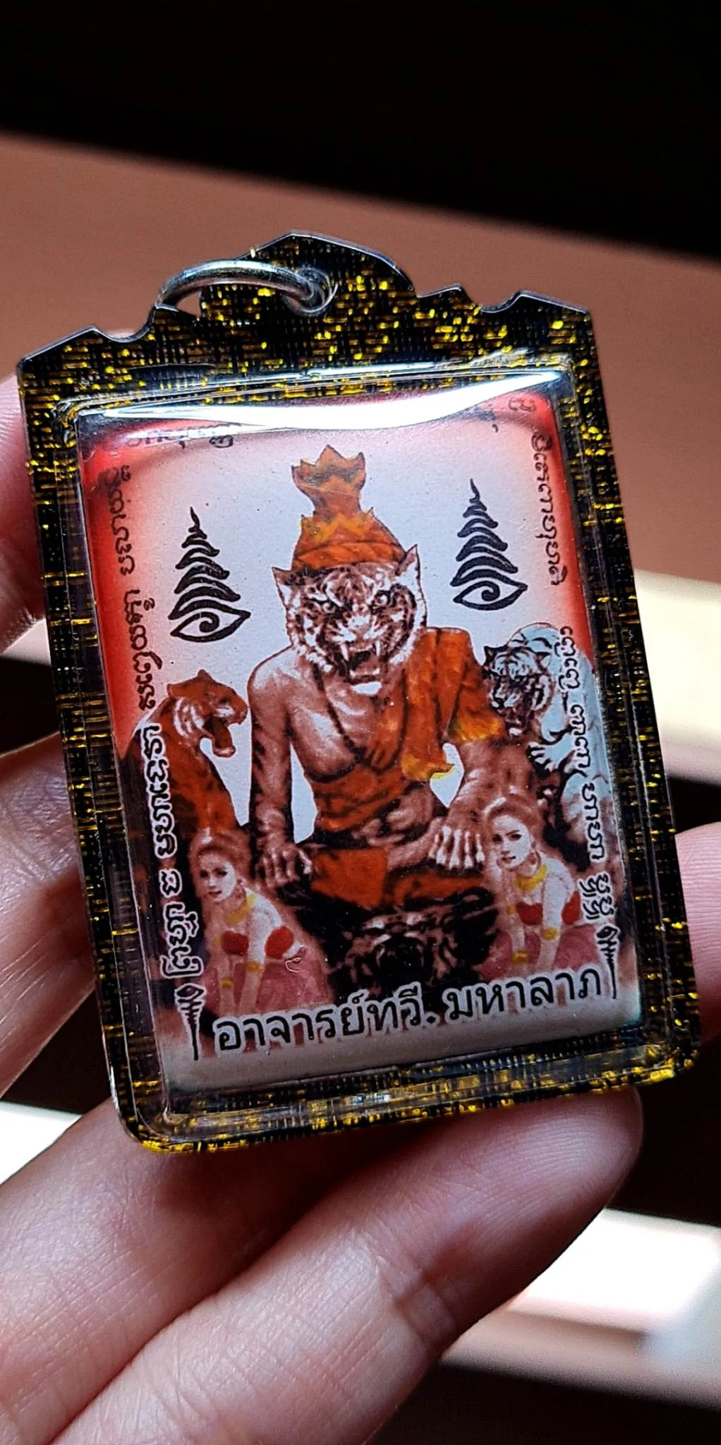 Thai amulet Locket Lersi Pujoa Tiger Head Aj Tavee Mahalarp Lucky Charm