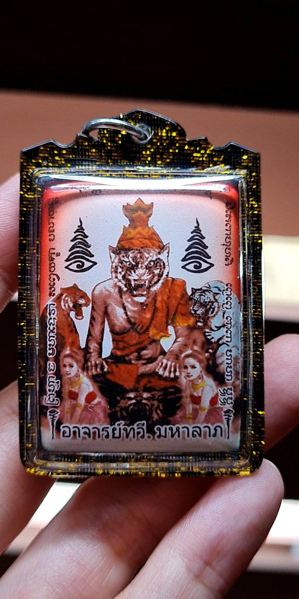 Thai amulet Locket Lersi Pujoa Tiger Head Aj Tavee Mahalarp Lucky Charm