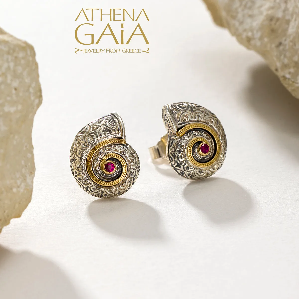 Thalassa Sea Snail with Stone Post Earrings