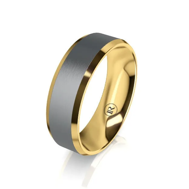 The Vanguard Tantalum and Gold Bevelled Edge Wedding Ring