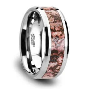 Thorsten Archean Pink Dinosaur Bone Inlaid Tungsten Carbide Beveled Edged Ring (8mm) C3811-TCDB