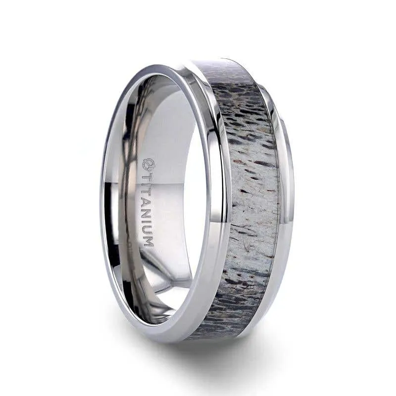 Thorsten CAIBOU Titanium Men's Wedding Band with Ombre Deer Antler Inlay - 8mm