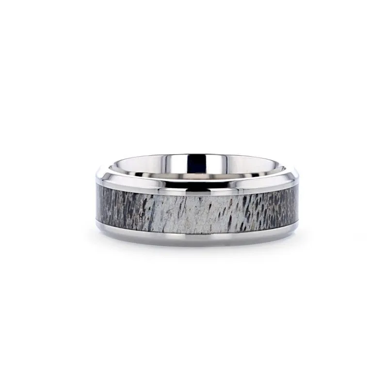 Thorsten CAIBOU Titanium Men's Wedding Band with Ombre Deer Antler Inlay - 8mm