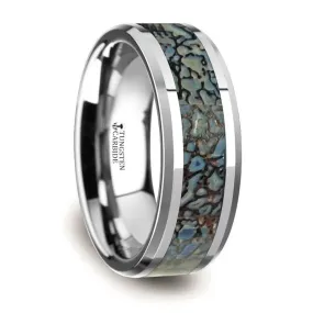 Thorsten Devonian Blue Dinosaur Bone Inlaid Tungsten Carbide Beveled Edged Ring (8mm) C3810-TCDB