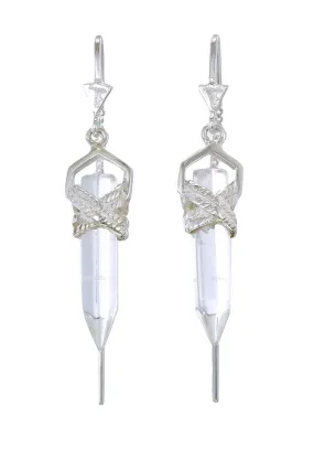 Tiger Frame Silver Rope Bezel Earrings - Quartz