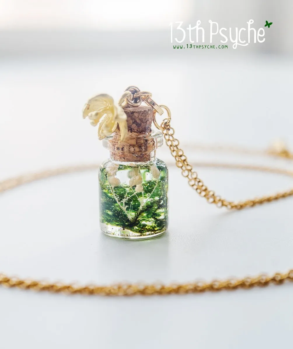 Tiny real moss bottle pendant necklace