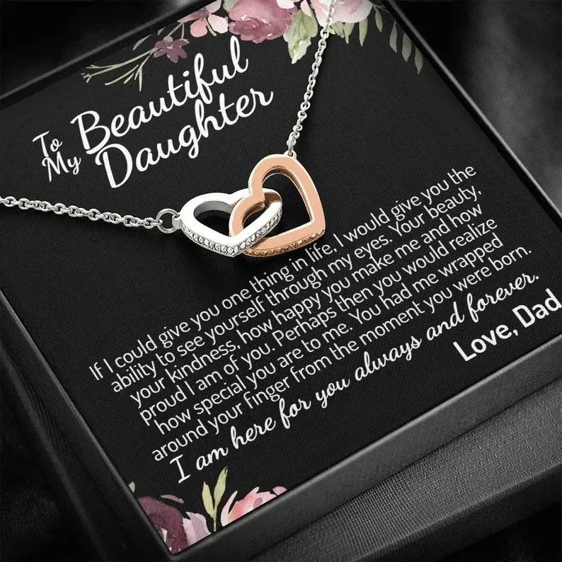 To My Daughter Interlocking Hearts Necklace, Father to Daughter Gift, Birthday Gift To Daughter