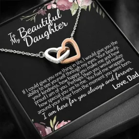 To My Daughter Interlocking Hearts Necklace, Father to Daughter Gift, Birthday Gift To Daughter