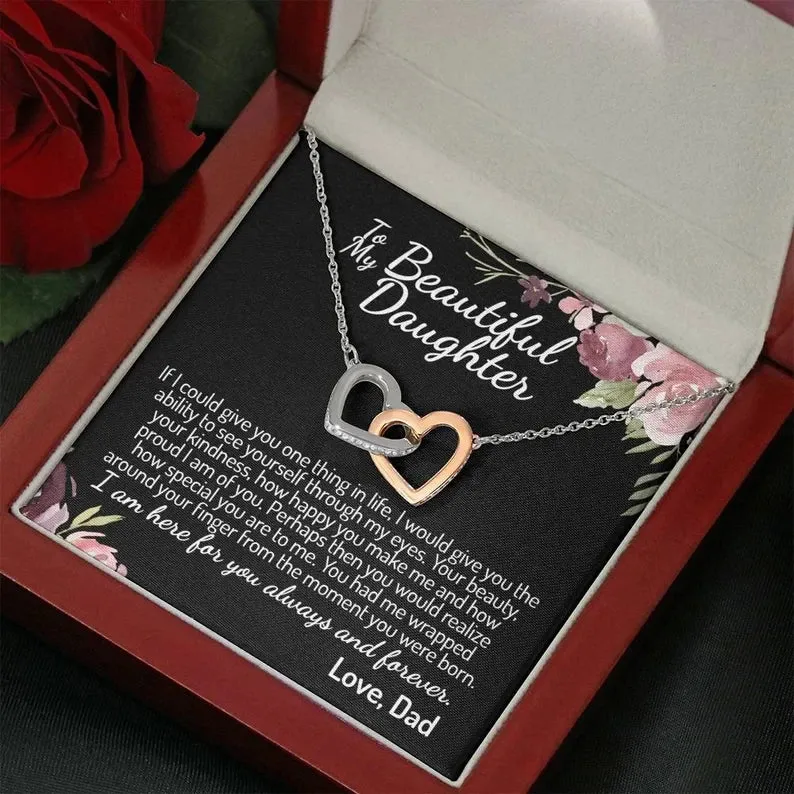 To My Daughter Interlocking Hearts Necklace, Father to Daughter Gift, Birthday Gift To Daughter