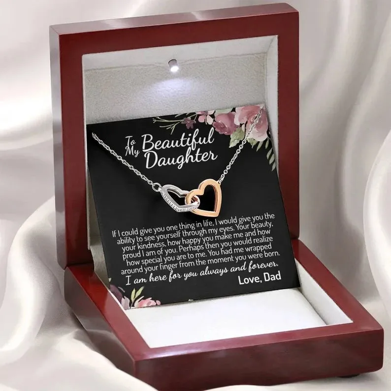 To My Daughter Interlocking Hearts Necklace, Father to Daughter Gift, Birthday Gift To Daughter