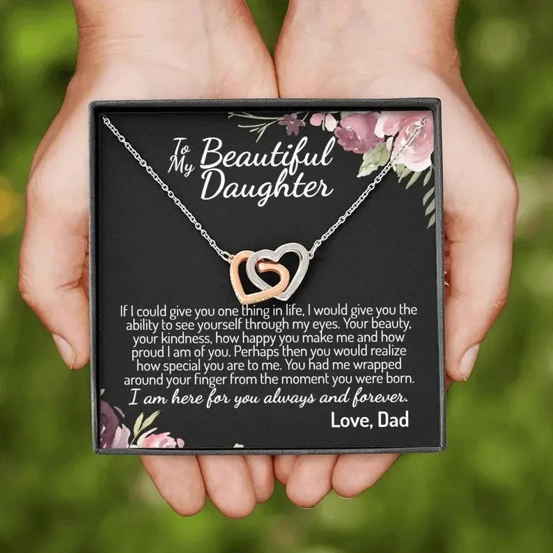 To My Daughter Interlocking Hearts Necklace, Father to Daughter Gift, Birthday Gift To Daughter