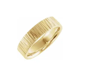 Tree Bark Pattern Gold Ring 6 MM