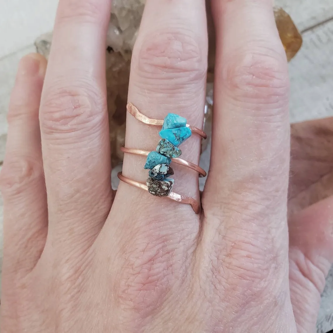 Turquoise stone copper ring