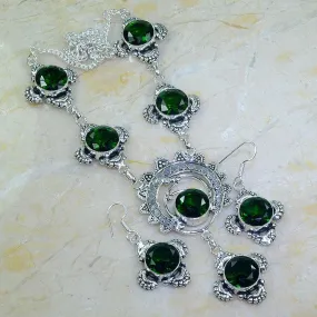 Unique Green Quartz Handmade Silver Plated Necklace & Earrings Set