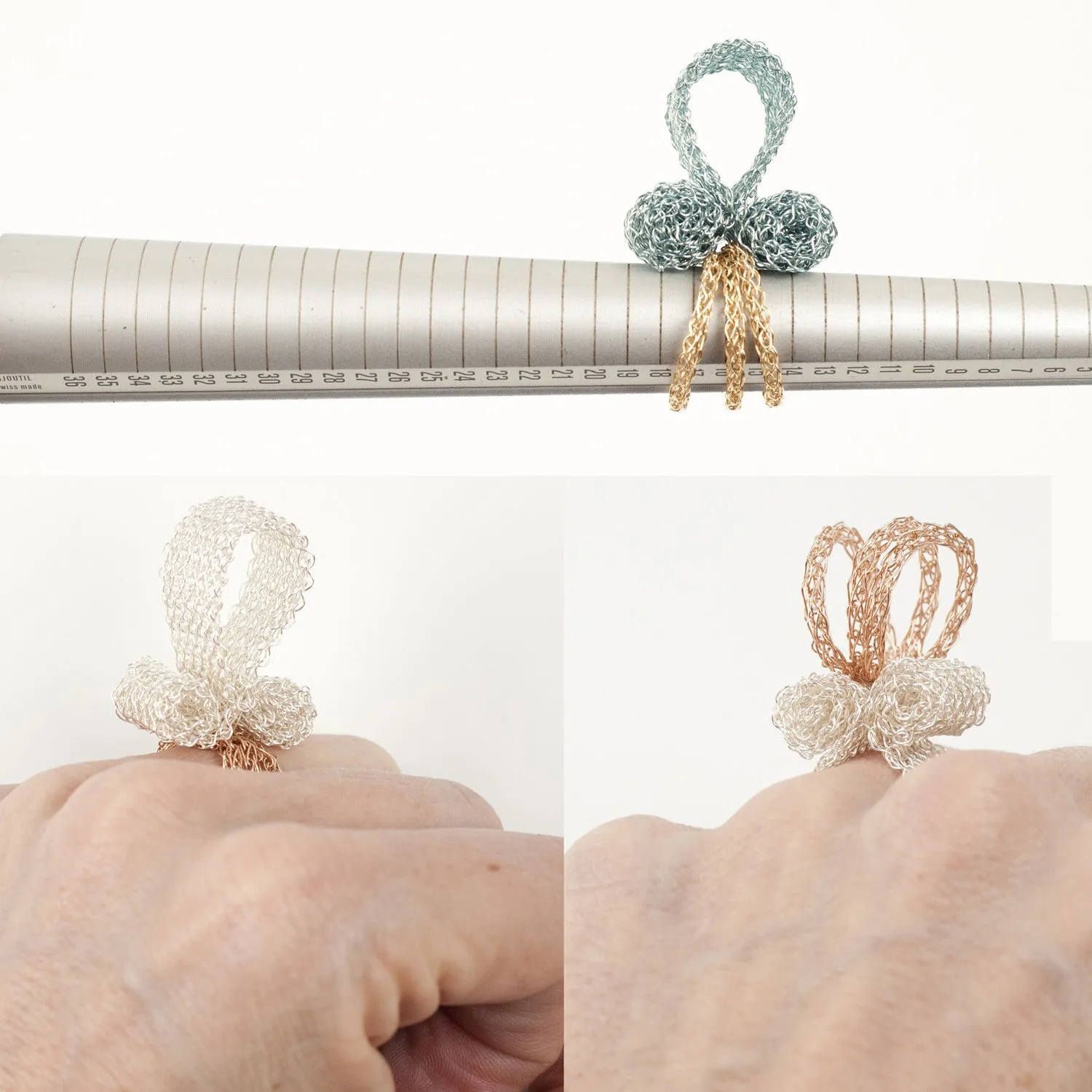 UPSIDEDOWN statement ring - Wire crochet art jewelry