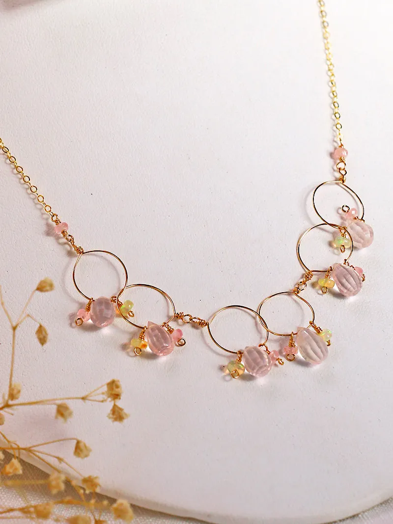 Vannucci Gold Hoop Rose Quartz & Opal Necklace