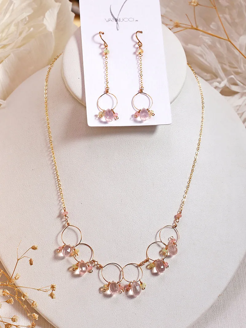 Vannucci Gold Hoop Rose Quartz & Opal Necklace